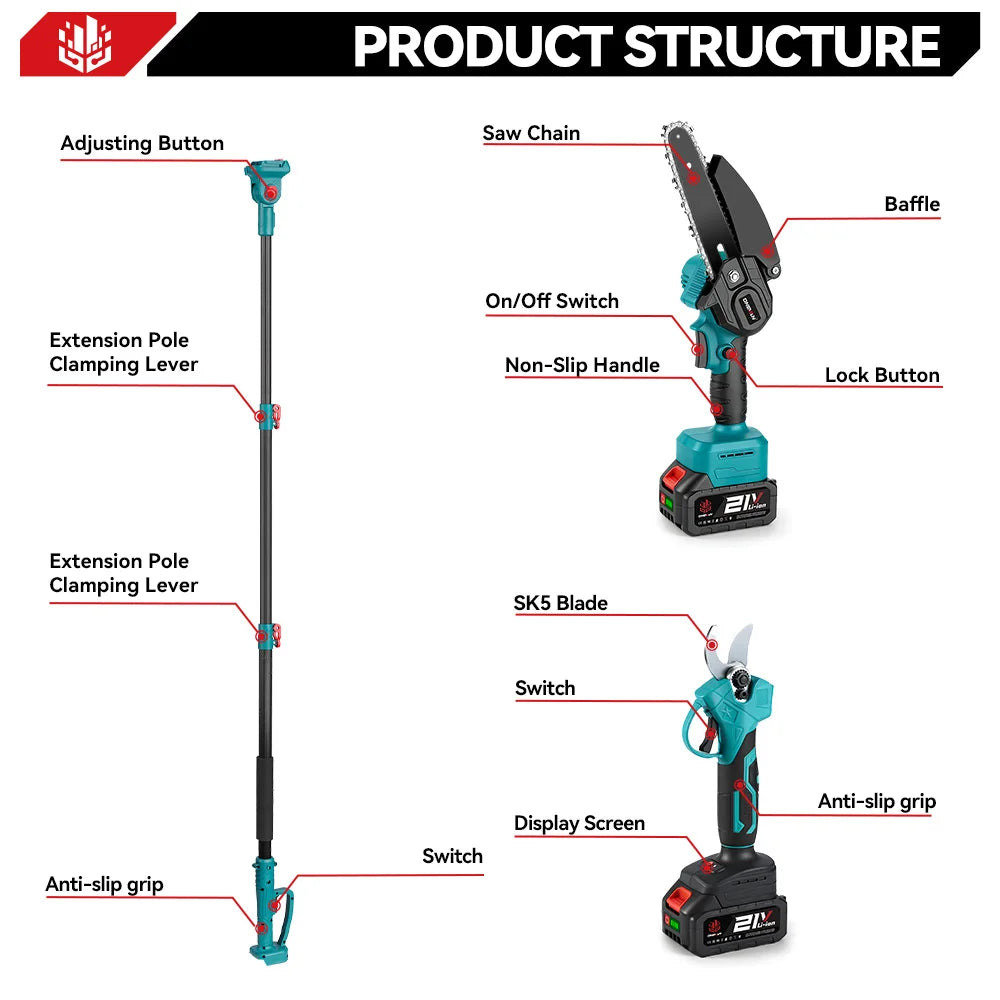 ONEVAN 4‑in‑1 Brushless Telescoping Pole Chainsaw | 3500W High‑Branch Pruner