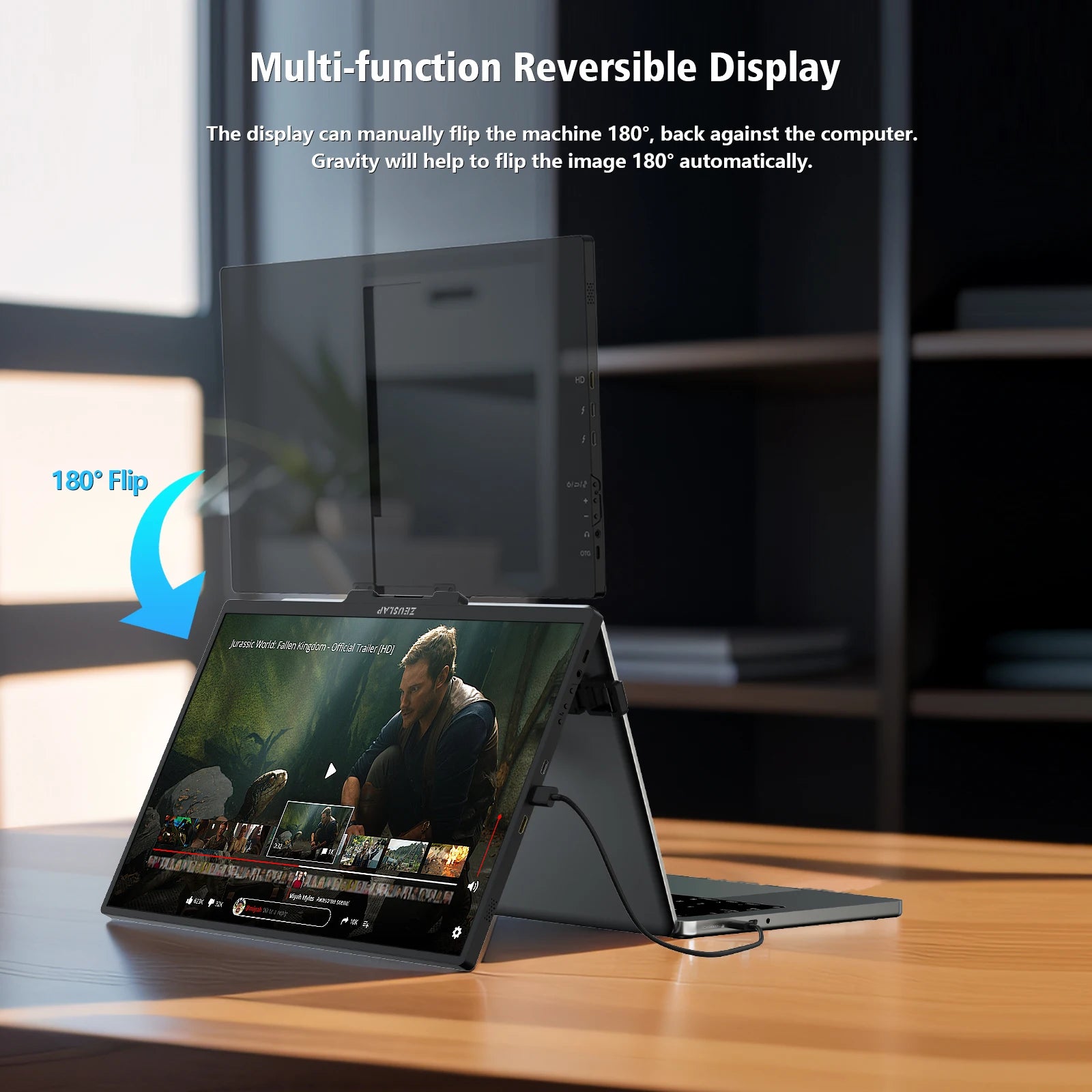 ZEUSLAP 2.5K QHD Portable Stacked Monitor | Kickstand, Travel Display