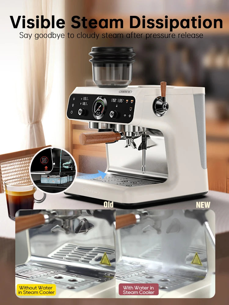 HiBREW H7B – Dual Boiler Barista Pro Espresso Machine | Built‑In Grinder with 30 Settings