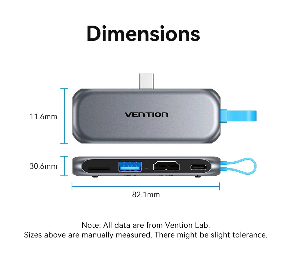 Vention USB‑C 4‑in‑1 Hub | USB 3.2 Gen2, 4K60Hz HDMI, PD 100W Portable Docking Station