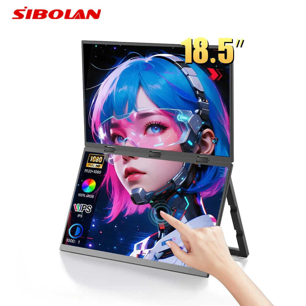 Sibolan 18.5 inch Dual Touch Screen Monitor 1080p FHD 330°Rotation Folding Triple Screen Laptop Display Extender For Wins & Macs - Limetastore