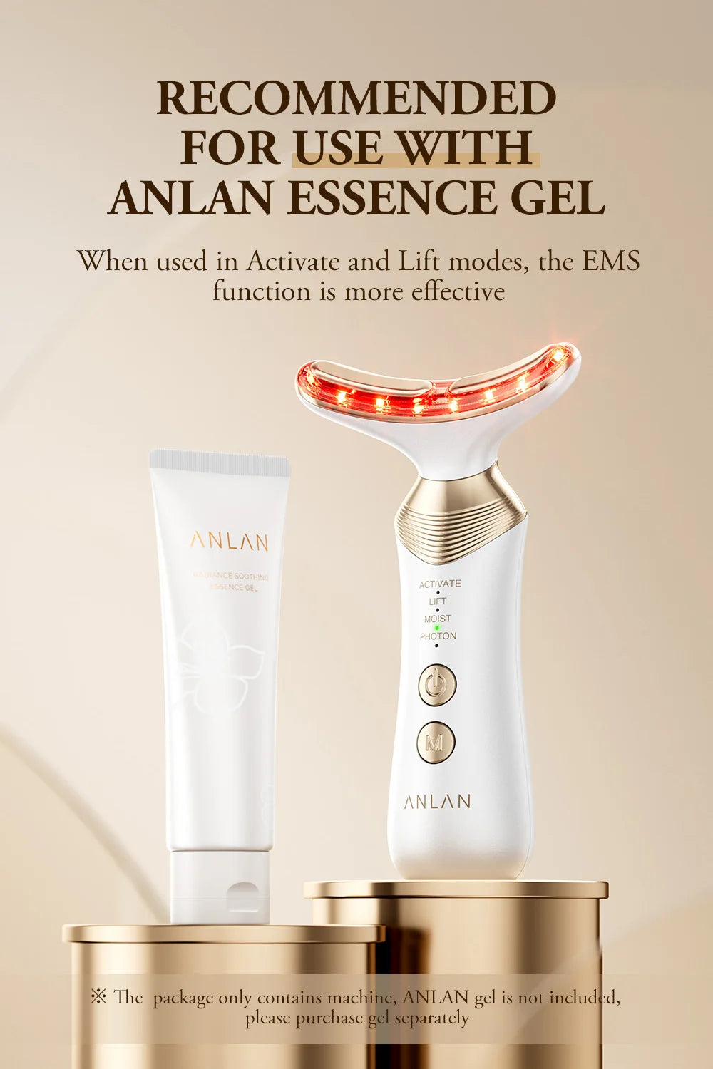 ANLAN Dual‑Polar Neck Device | EMS, 5‑Color Photon, 24K Gold, Anti‑Aging & Lifting
