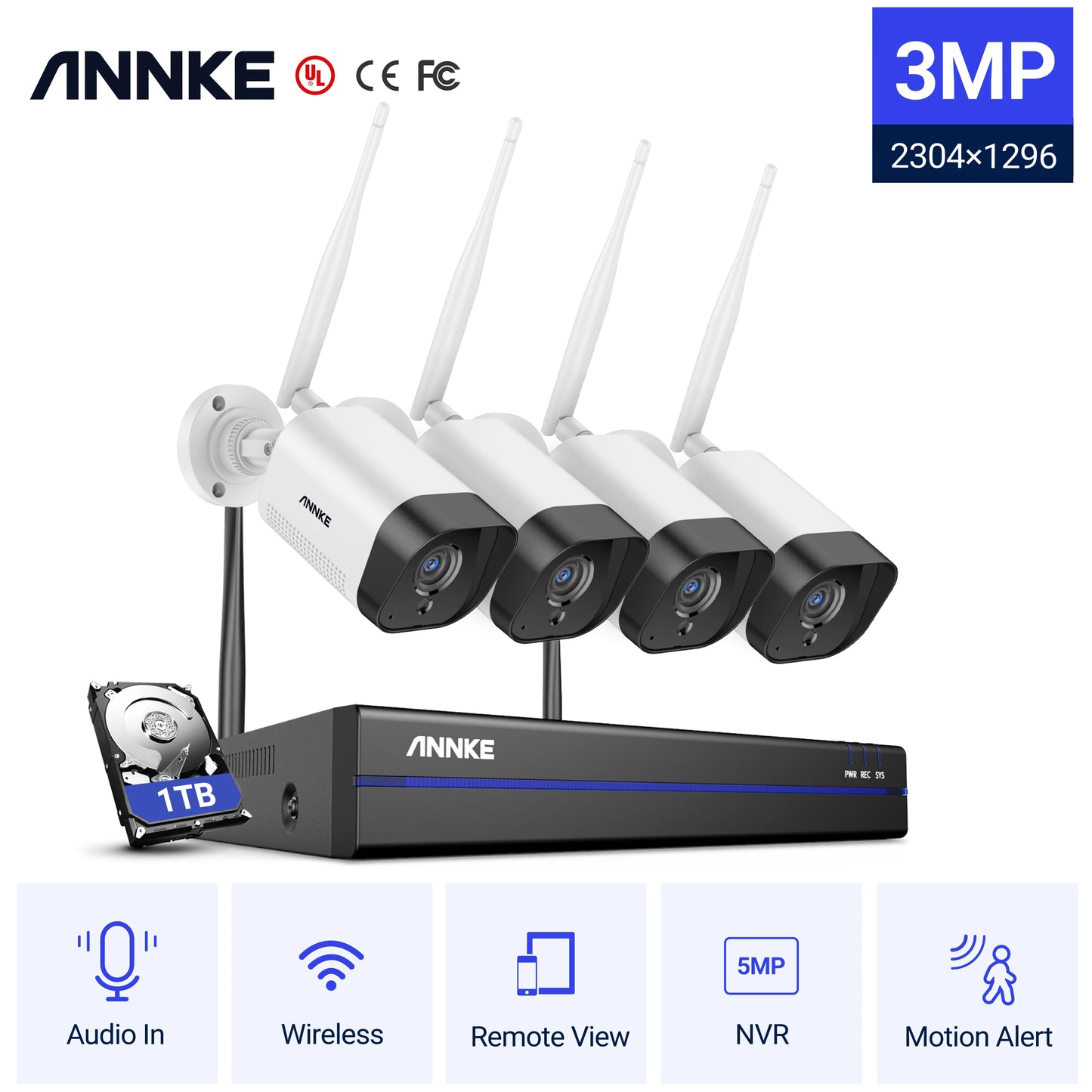ANNKE 3MP IP Security Camera System | Smart IR, H.265, 100 ft Night Vision