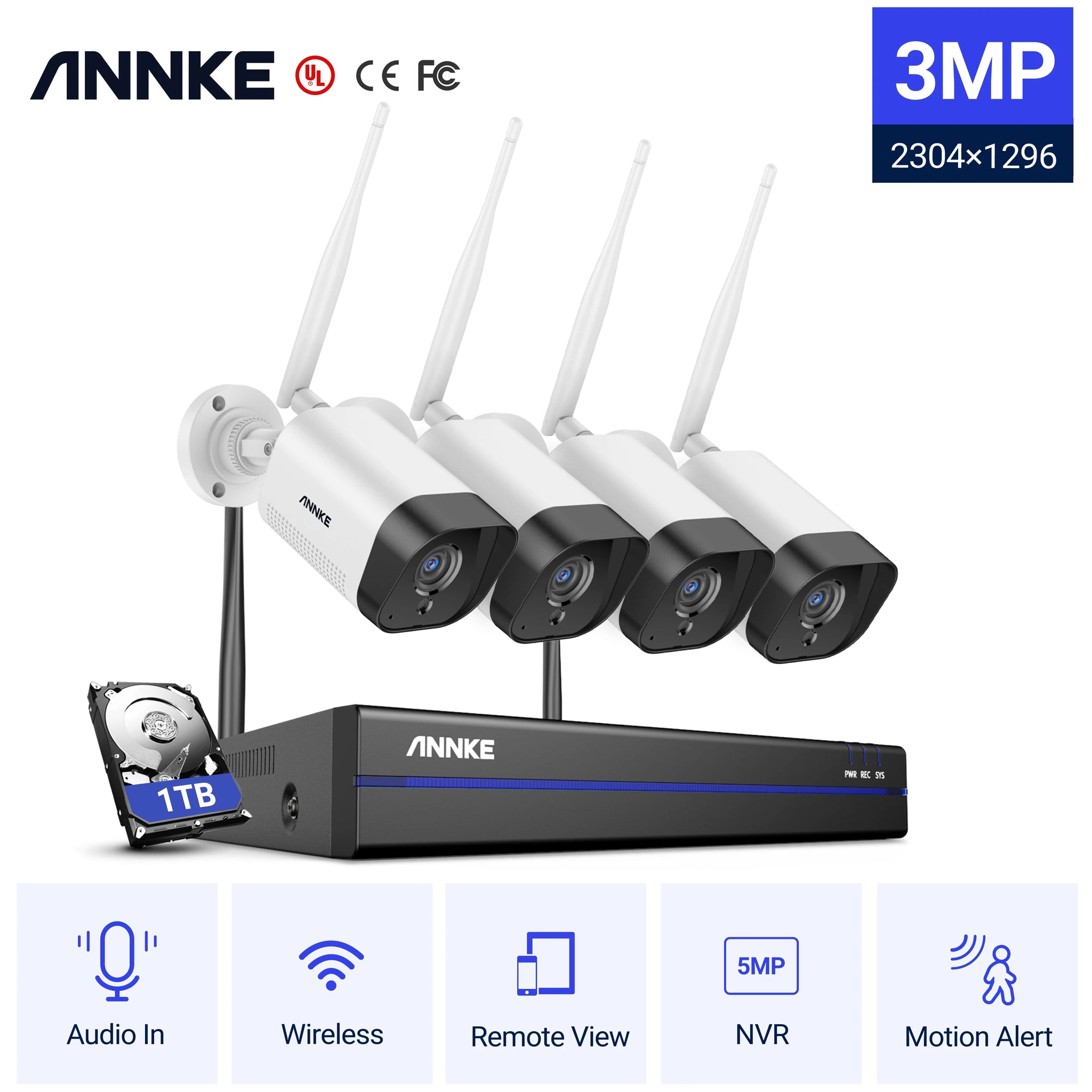 ANNKE 3MP IP Security Camera System | Smart IR, H.265, 100 ft Night Vision