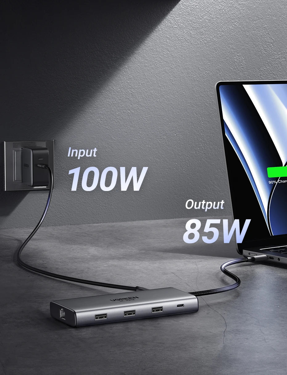 UGREEN 10‑in‑1 Dual HDMI USB‑C Hub with 8K & 4K Output, Gigabit Ethernet, USB 3.0, PD100W