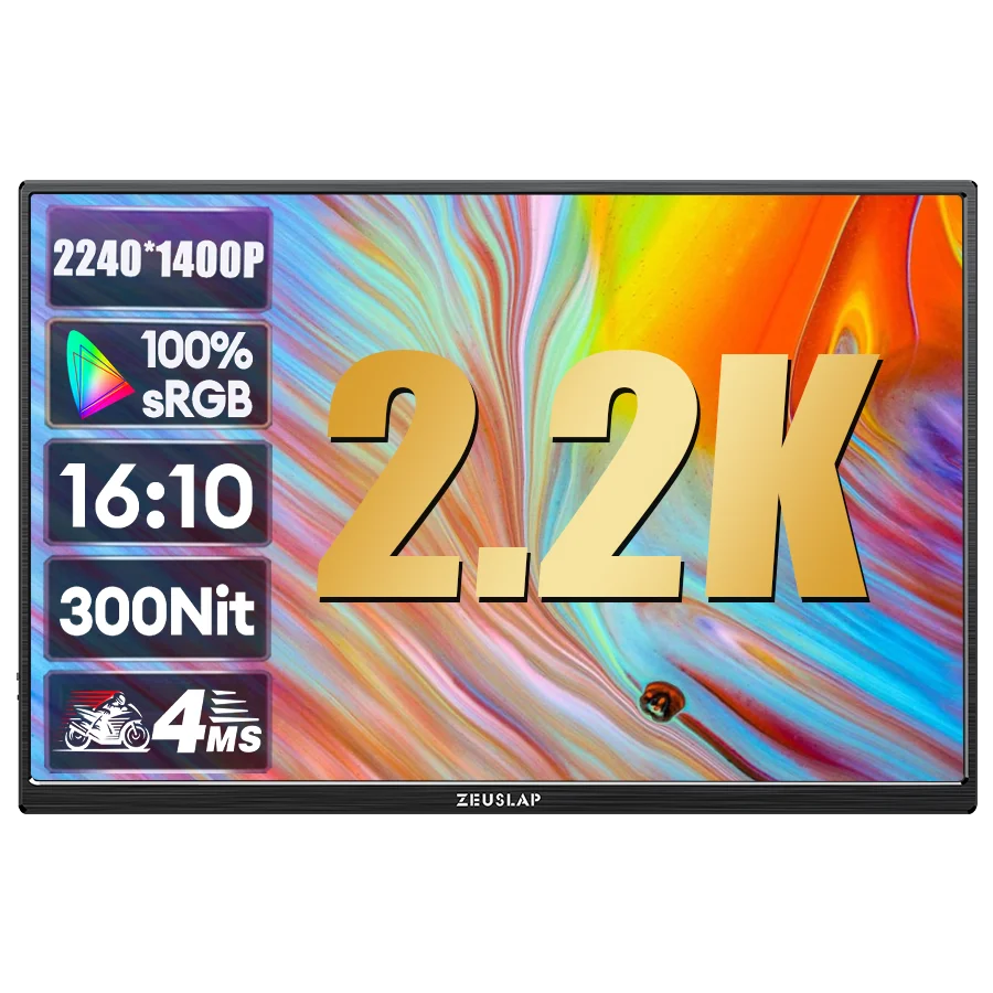 ZEUSLAP 14" Portable Monitor | 1920×1200 WUXGA, 16:10, 100% sRGB, 300 nits
