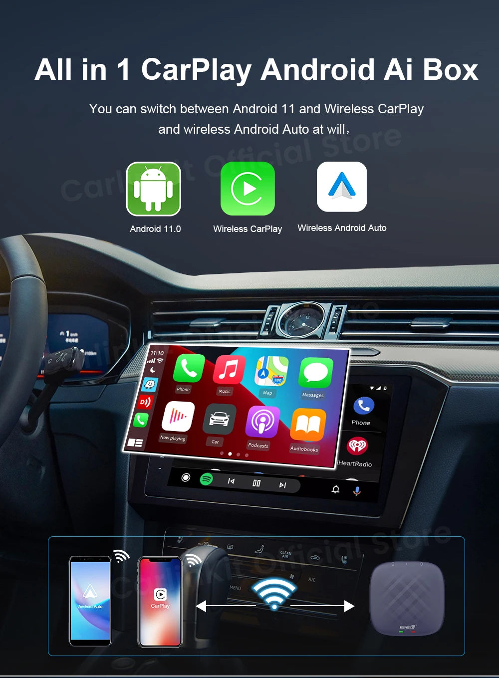 CarlinKit Tbox‑Ultra Android 15 8+128GB Wireless CarPlay AI Box