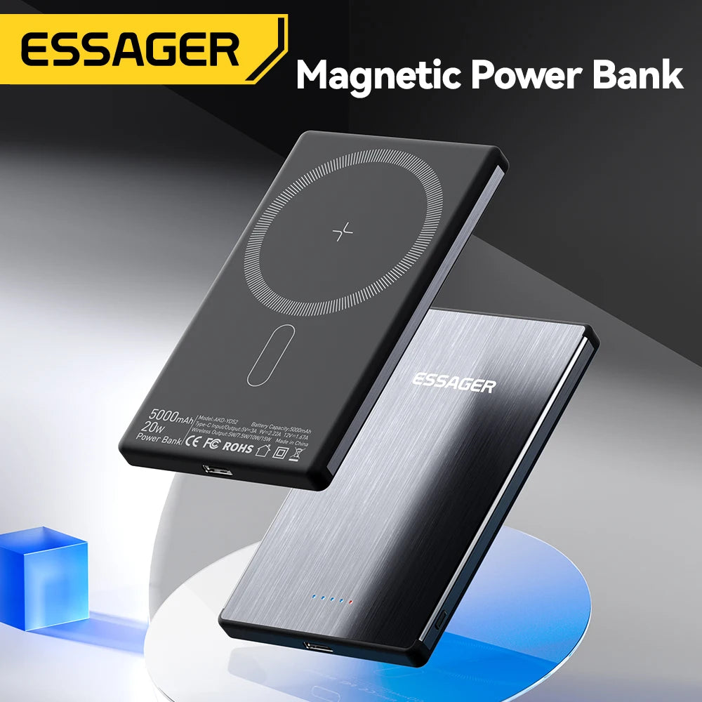 ESSAGER 20W Magnetic Wireless Charging Bank 5000mAh Thin MagSafe