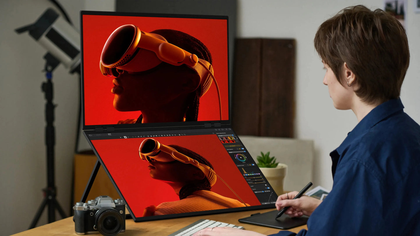 UPERFECT Delta Mega 23.8" Dual Screen Computer Monitor with 100Hz Refresh Rate and Built-in Speakers for Laptop, Desktop PC, MAC, and Phone Extended Play - Limetastore