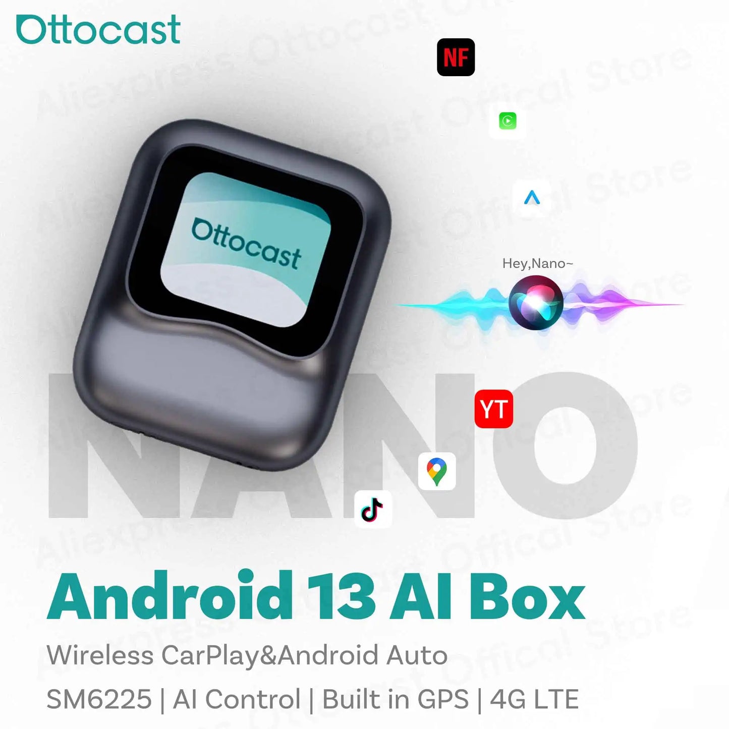 OTTOCAST NanoAI Android 13 Wireless CarPlay AI Box 128GB