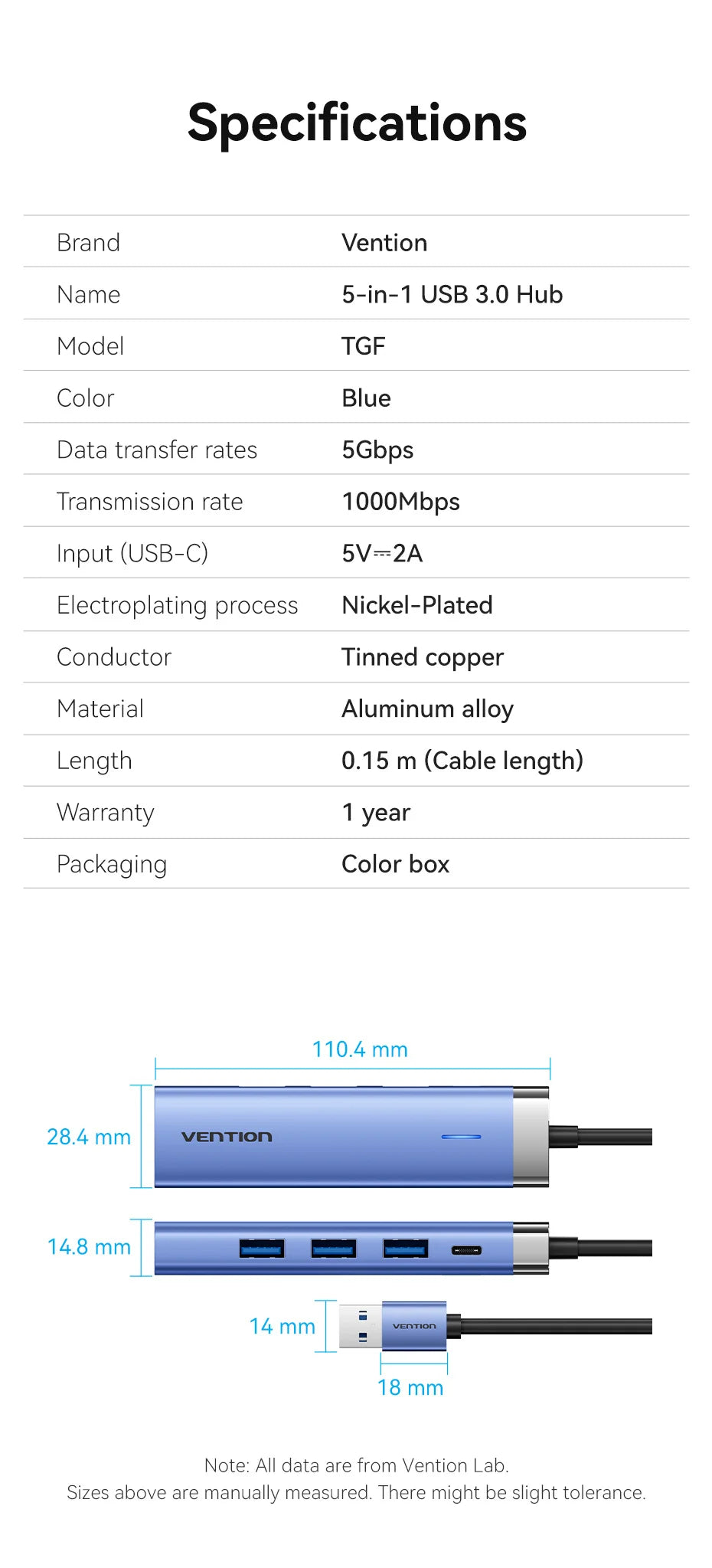 Vention USB 3.0 Ethernet HUB | Gigabit RJ45 1000Mbps Adapter with USB Expansion