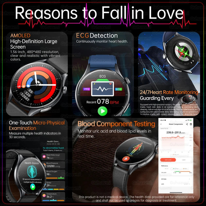 2025 New BMI Body Fat Blood Analysis Health Smartwatch NFC Bluetooth Call Smart Watch Led Flashlight Outdoor Sports Clock's Men - Limetastore