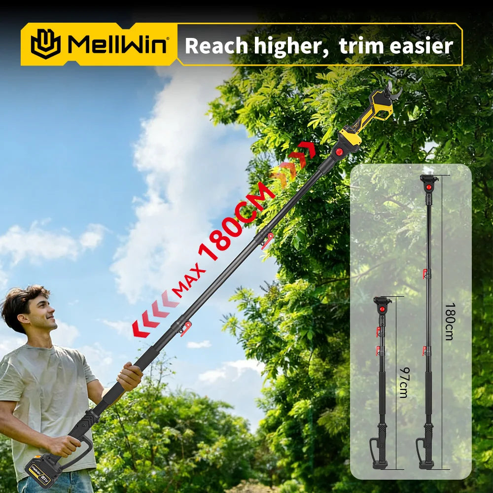 MELLWIN Brushless 50MM Electric Pruner Shear With 180CM Telescoping Pole Garden Pole Pruner Shear Tool For Makita 18VBattery Pin - Limetastore