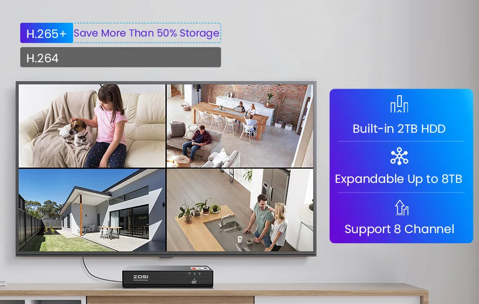 ZOSI 4K 8MP PoE Security Camera System – Aurora Lux Full‑Color Night Vision | 5MP/8MP Outdoor/Indoor