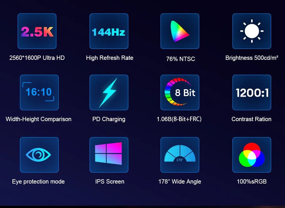 ZEUSLAP 16" 2.5K 144Hz Prenosni monitor na dotik | 2560×1600, 100 % sRGB, 500 nitov