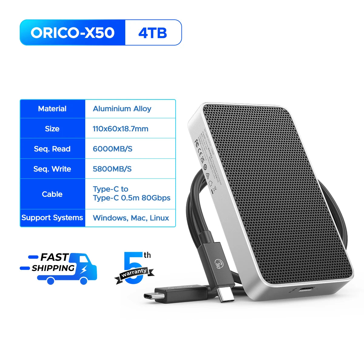 ORICO 80Gbps Thunderbolt 5‑Compatible M.2 NVMe SSD Enclosure with JHL9480 Chip