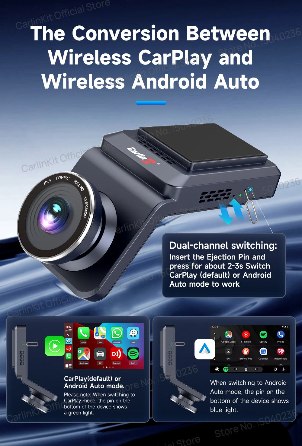 CarlinKit Android 13 8‑Core 8+128GB Wireless CarPlay AI Box