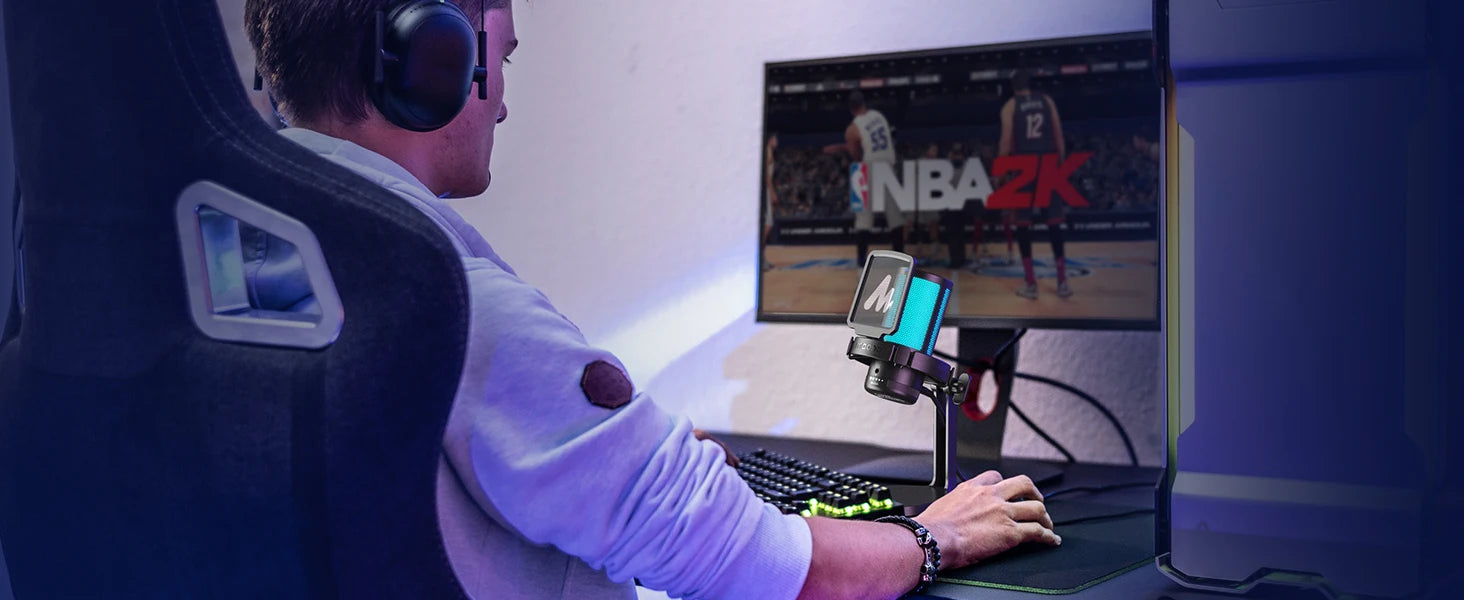 Maono DGM20 – USB Gaming Condenser Microphone | RGB Mic with Noise‑Reduction Software, Gain Control & One‑Key Mute for Streaming & Recording