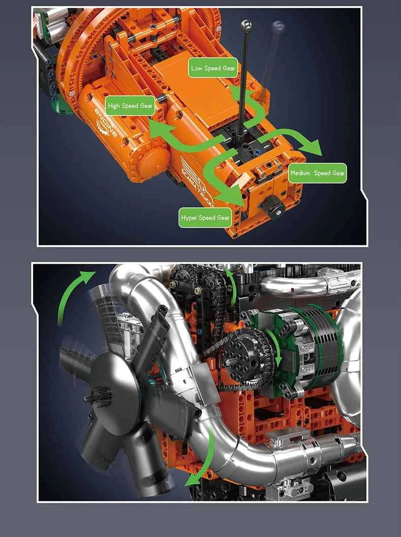 Mould King 10200 Motorized Heavy Truck Engine & Transmission Building Set - Limetastore