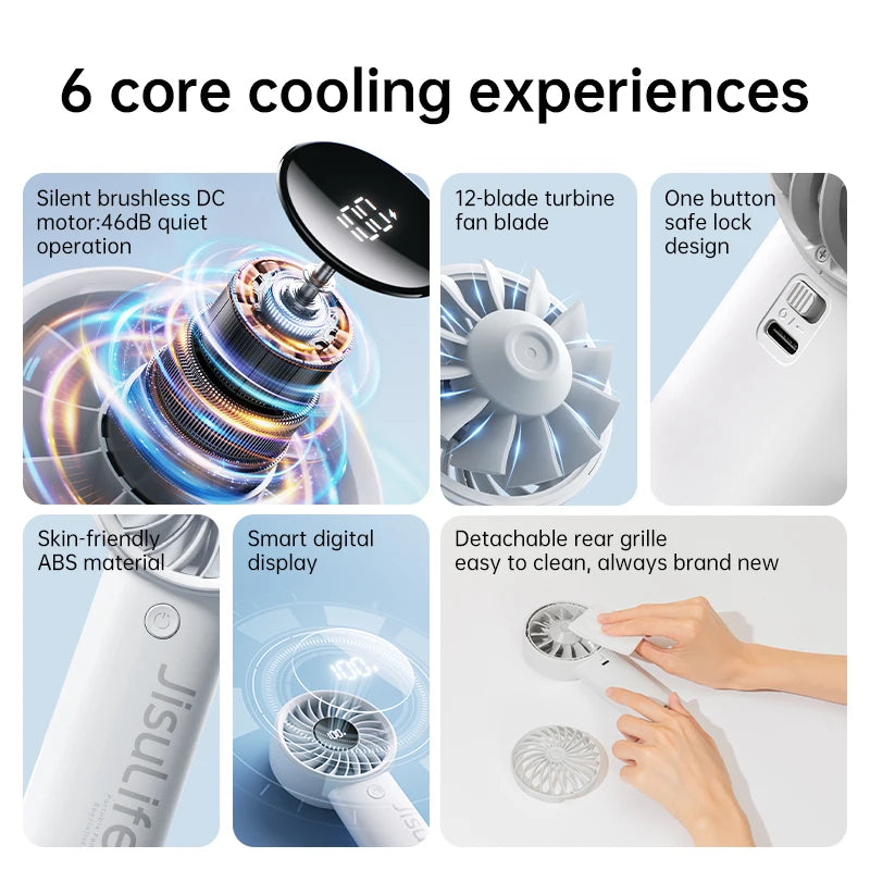 ISULIFE Handheld Fan – 5-Speed Turbo Airflow, 5000mAh Battery with LED Display
