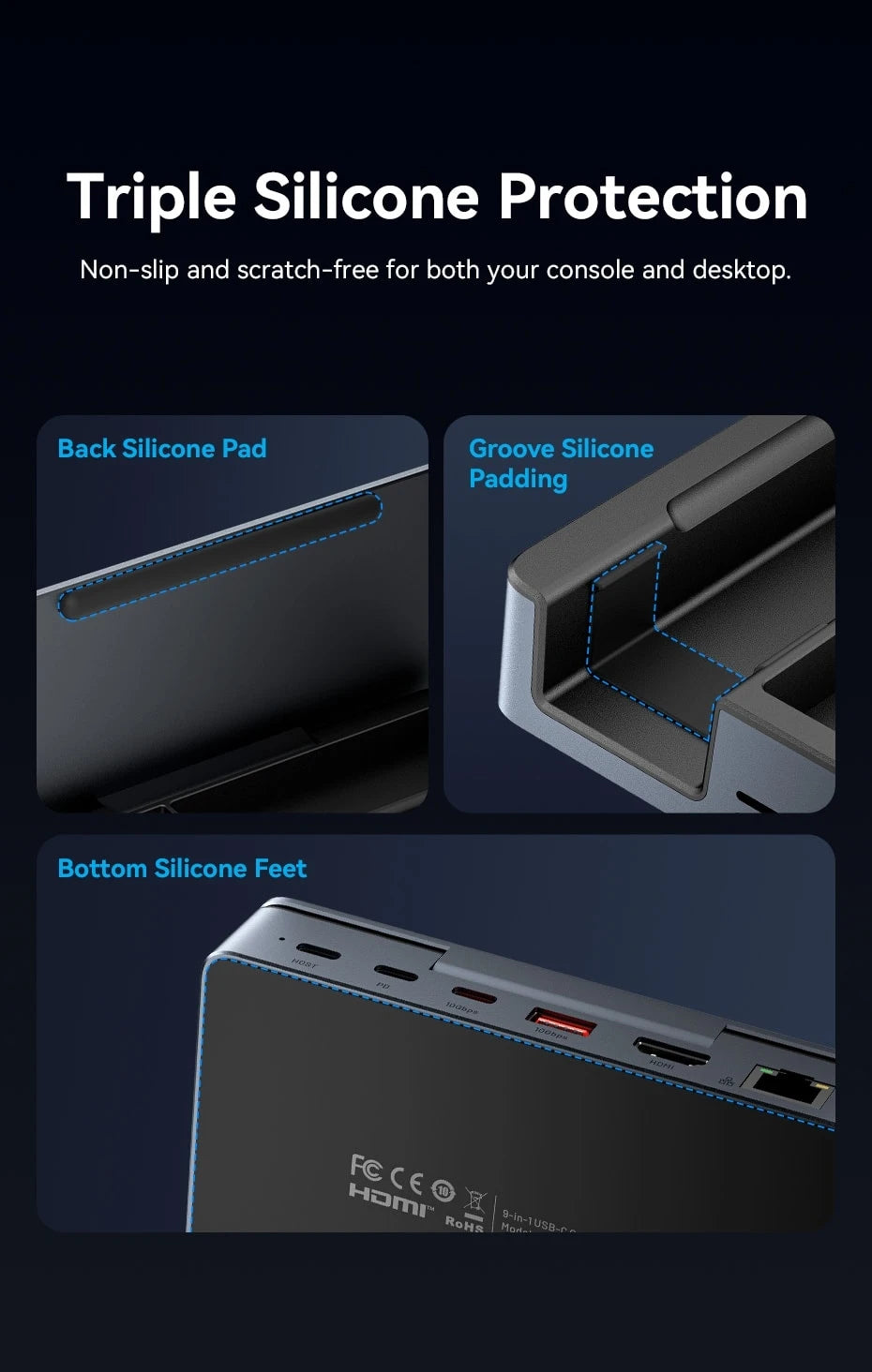 Vention USB-C priklopna postaja za Steam Deck | HDMI 4K pri 60Hz, USB 3.2 10Gbps, RJ45, SD/TF, igralno zvezdišče za več naprav