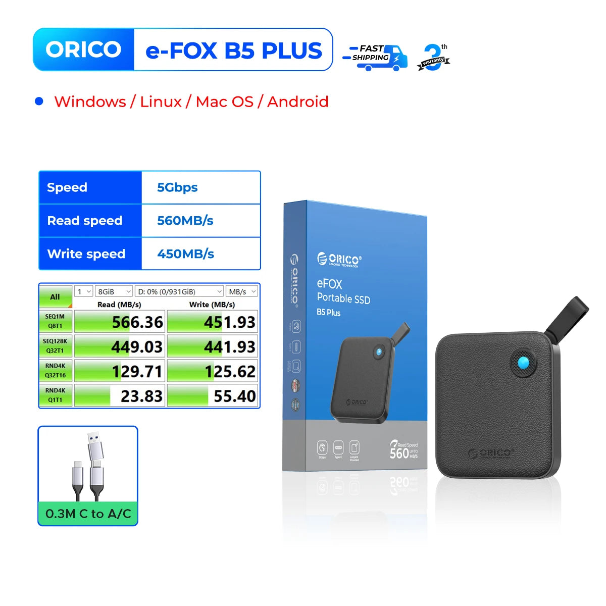 ORICO Portable External SSD – USB 3.2 Gen2 High‑Speed Solid State Drive