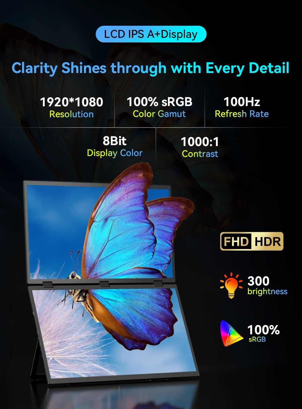 EVICIV 18.5'' 100Hz Touchscreen Dual Portable Monitor 1080P Travel Foldable Screen Extender Double Mobile Computer Display - Limetastore
