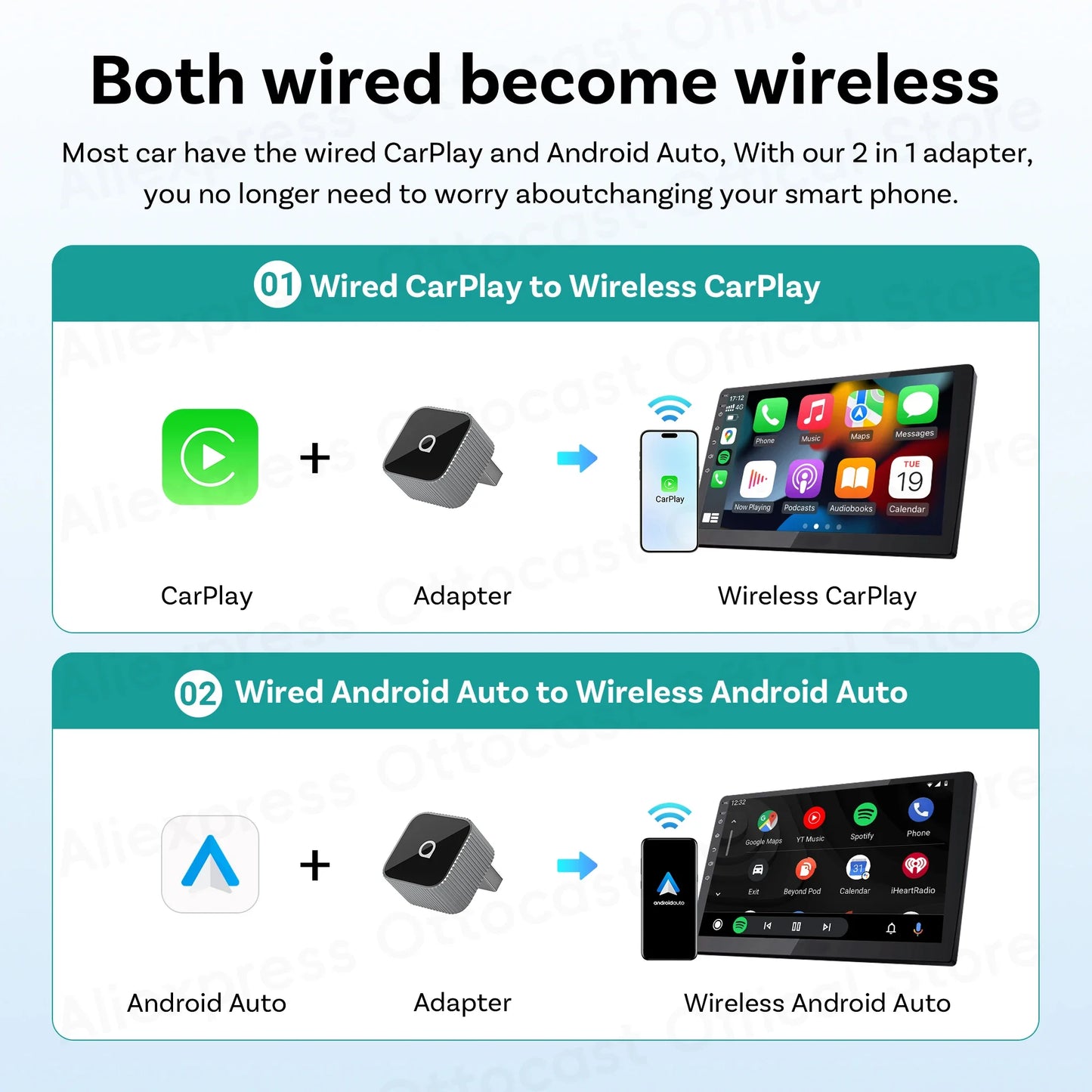 OTTOCAST Cube MINI Slim Wireless CarPlay & Android Auto Adapter