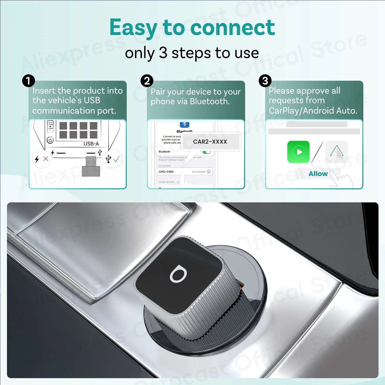 OTTOCAST Cube MINI Slim Wireless CarPlay & Android Auto Adapter