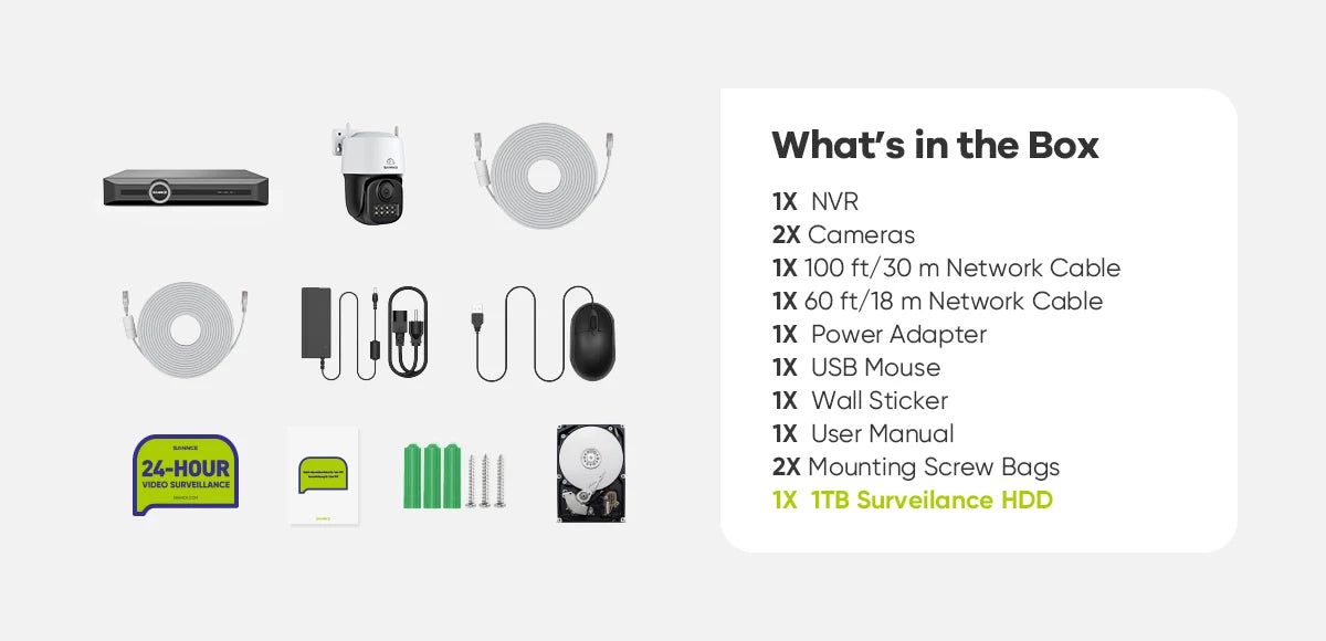 SANNCE 5MP PoE CCTV System | 4CH H.265 NVR, 5MP PT Cameras, Color Night Vision, Two‑Way Audio