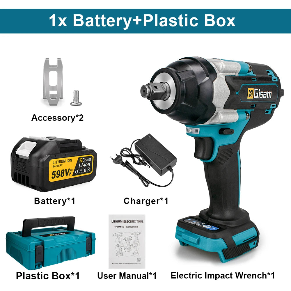 Gisam 1800N.m Brushless Impact Wrench 1/2" for Makita 18V