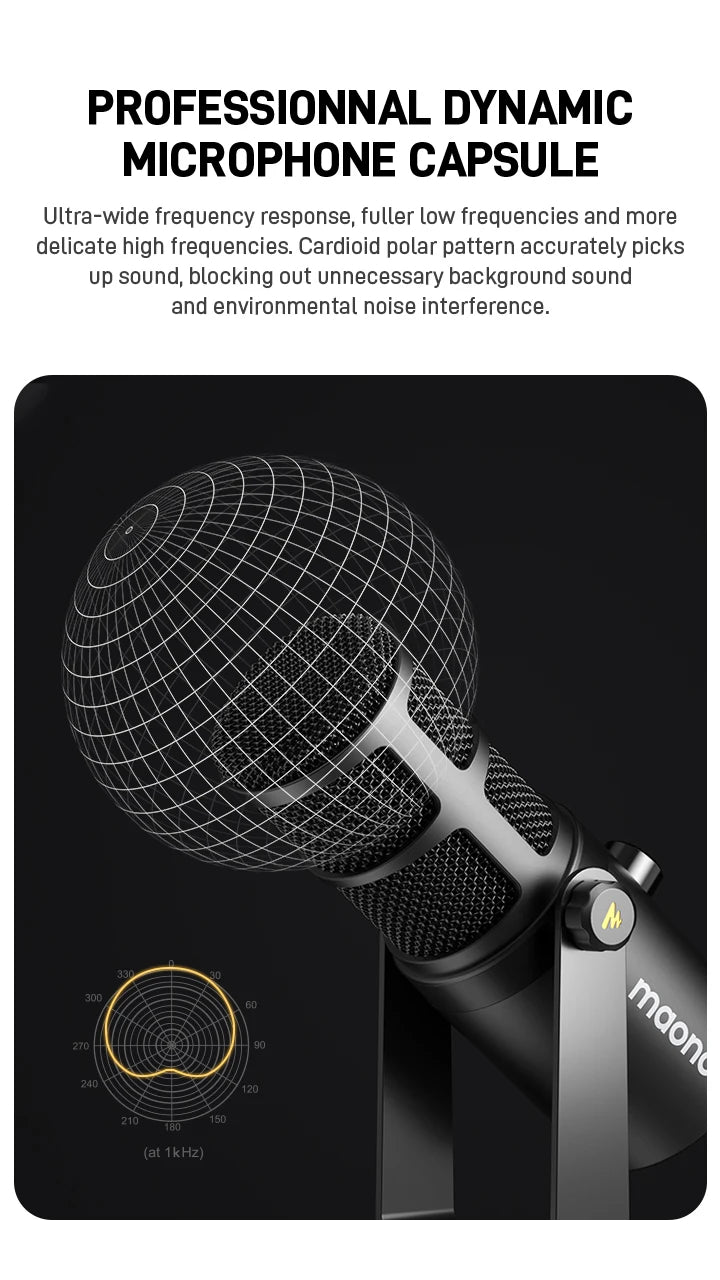 Maono PD400X – XLR/USB Dynamic Microphone | All‑Metal Podcast & Streaming Mic with One‑Touch Mute, Gain Control & Headphone Monitoring