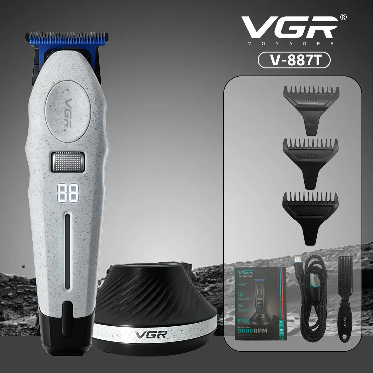 VGR Hair Trimmer Professional Hair Clipper Cordless Hair Cutting Machine Electric Barber Digital Display Trimmer for Men V-887