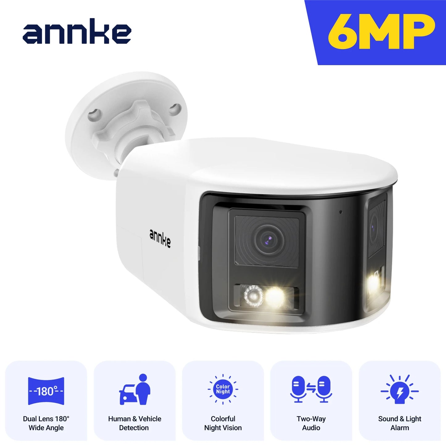 ANNKE 6MP 180° Panoramic Camera | Dual‑Lens, Color Night Vision, AI Detection