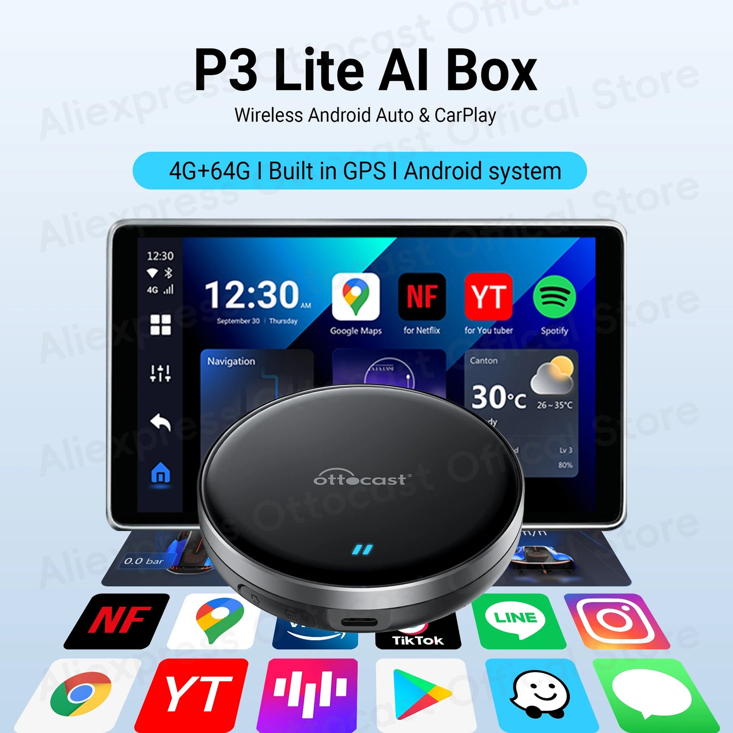 OTTOCAST P3 Lite OttoAiBox Wireless CarPlay Android AI Box