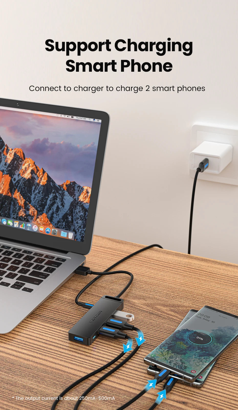 Vention USB 3.0 Hub 4‑Port | 5Gbps High‑Speed Multiport Splitter for Laptop & Desktop