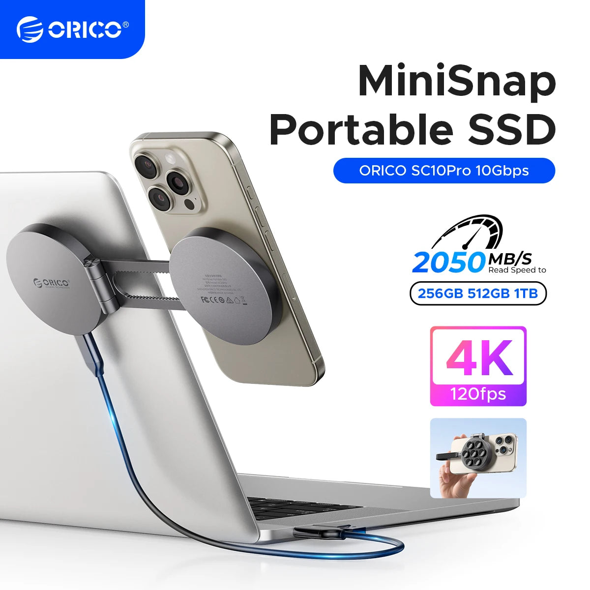 ORICO 1TB Magnetic Mini External SSD – Ultra‑Thin 2000MB/s Portable Solid State Drive