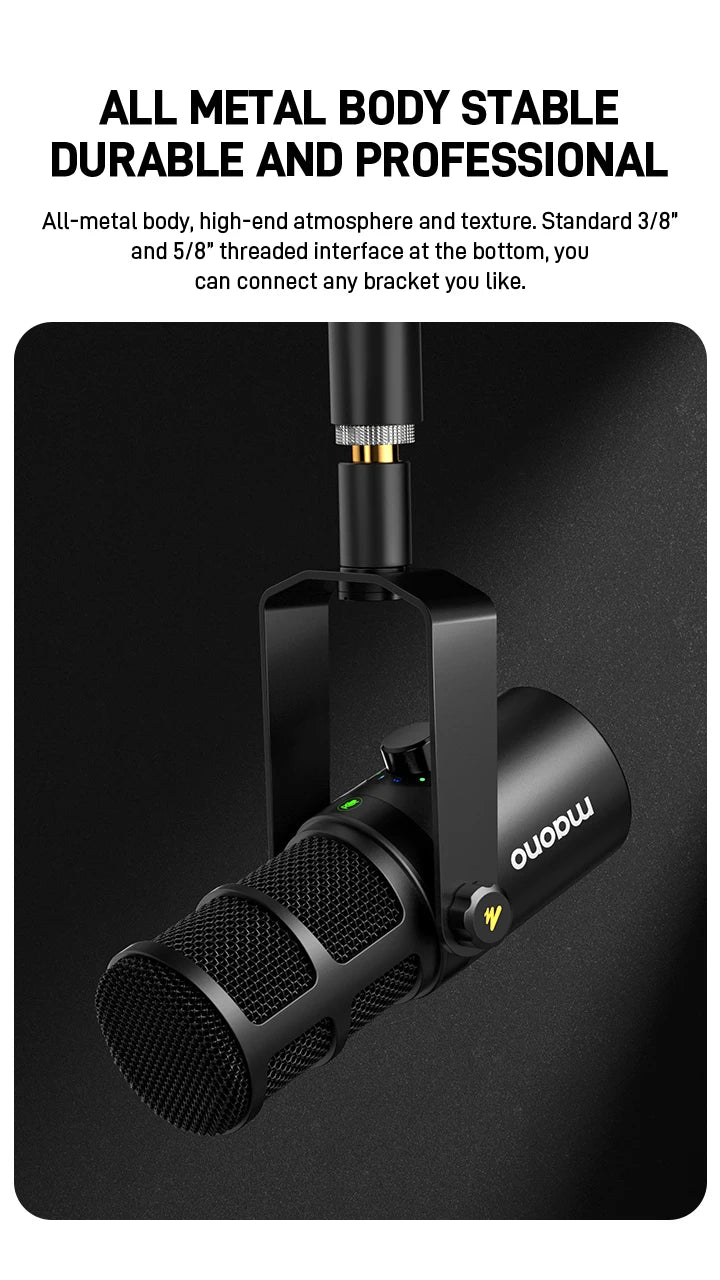 Maono PD400X – XLR/USB Dynamic Microphone | All‑Metal Podcast & Streaming Mic with One‑Touch Mute, Gain Control & Headphone Monitoring
