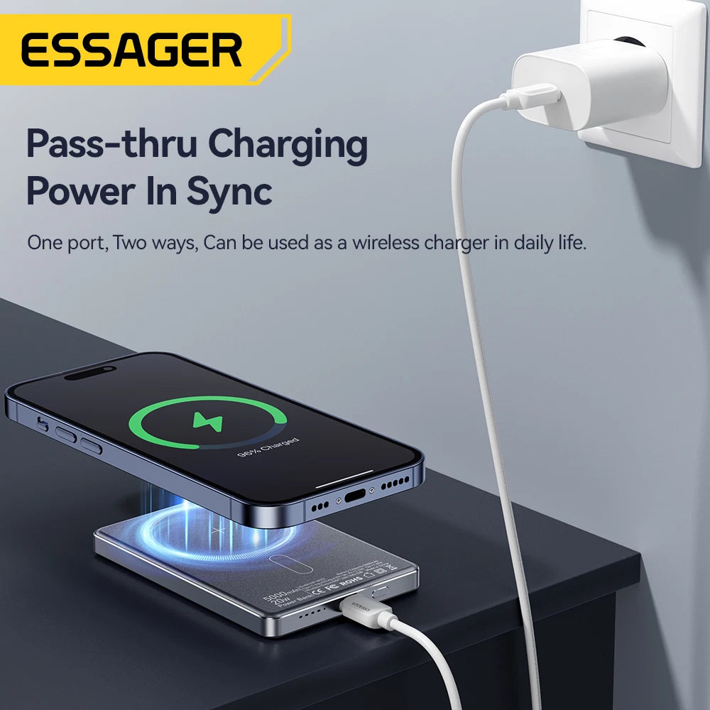 ESSAGER Thin Magnetic Wireless Power Bank 20W 5000mAh MagSafe