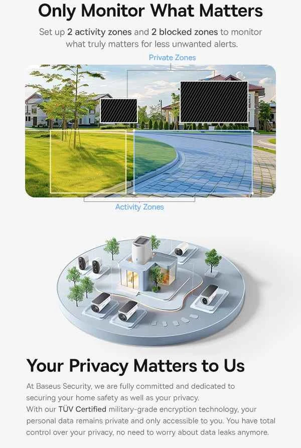 Baseus Security S1 Pro Outdoor Camera 3K Clarity Wireless Solar Security Camera Continuous Power IP67 Wifi Camera 2-Camera Kit - Limetastore