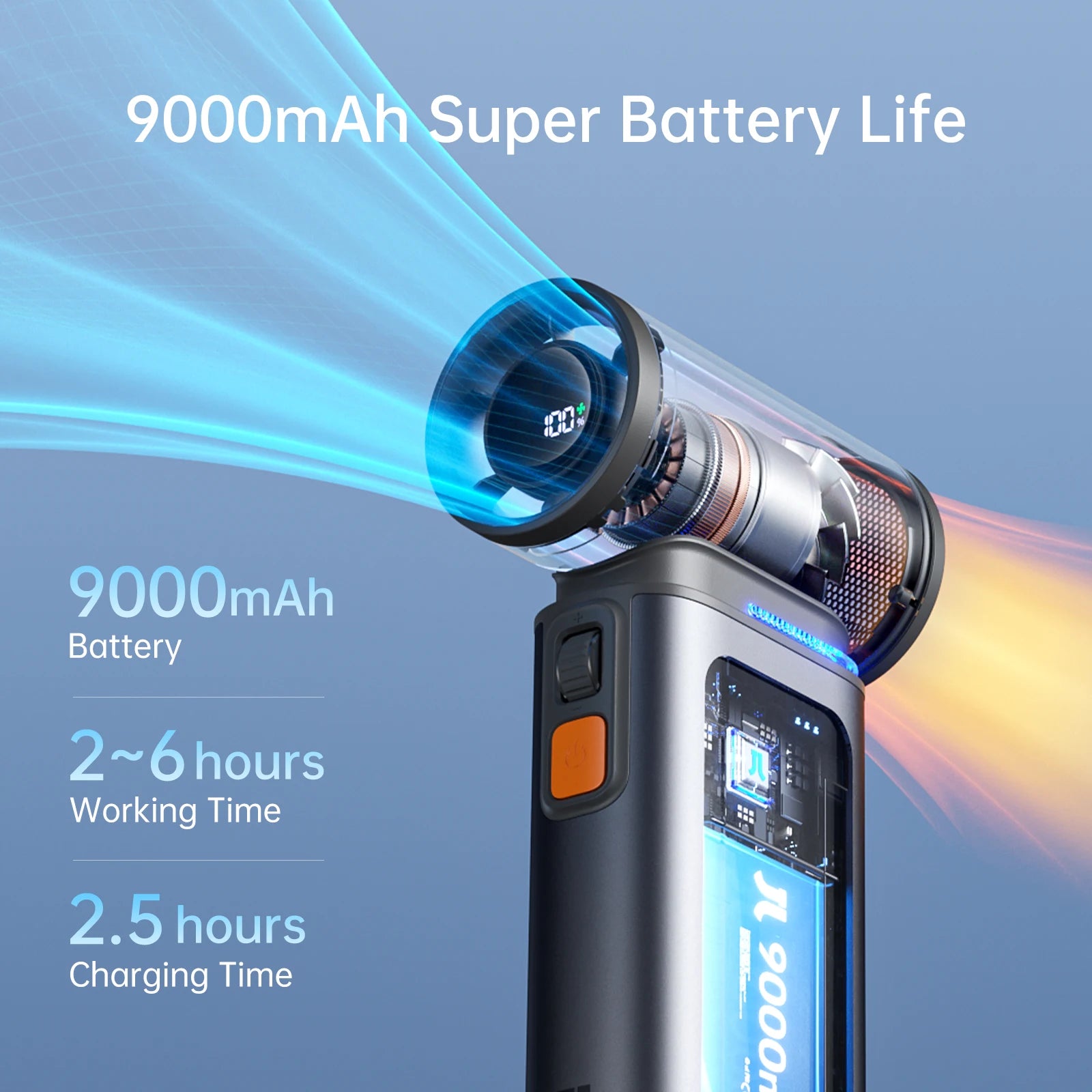 JISULIFE Portable Turbo Handheld Fan – 100 Adjustable Wind Speeds, Massive 9000mAh