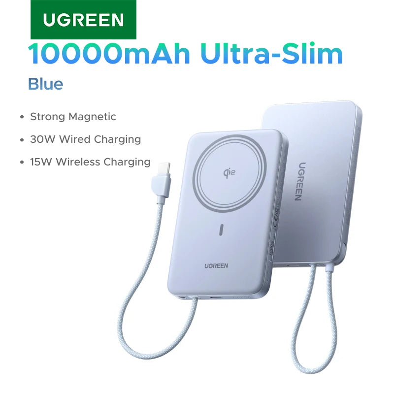 UGREEN Ultra‑Slim 30W 10000mAh Magnetic Power Bank – Wireless Qi2