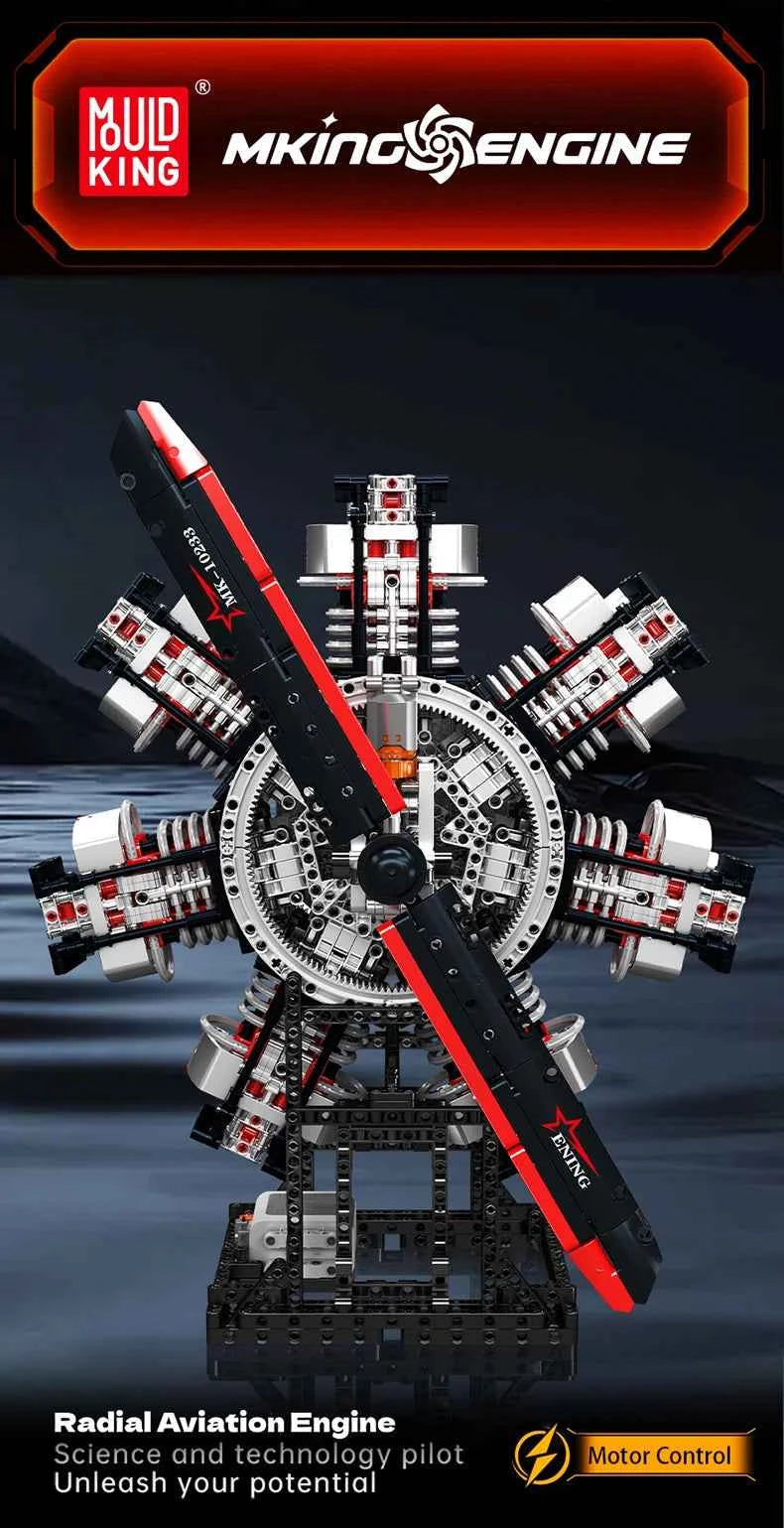Mould King 10233 Motorized Radial Aviation Engine | 7-Cylinder Aircraft Toy - Limetastore