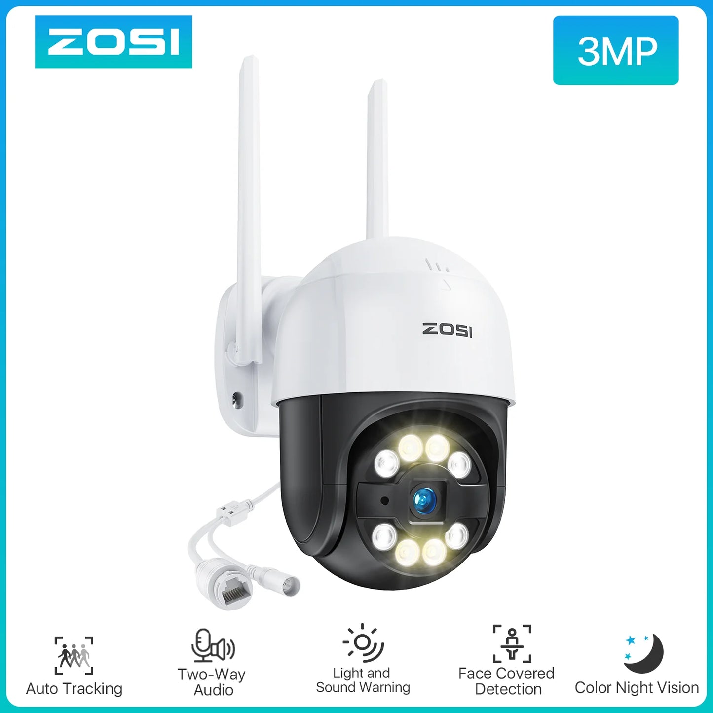 ZOSI 2K 3MP Pan/Tilt Outdoor WiFi PTZ Camera – Add‑On Camera for ZOSI NVR Systems