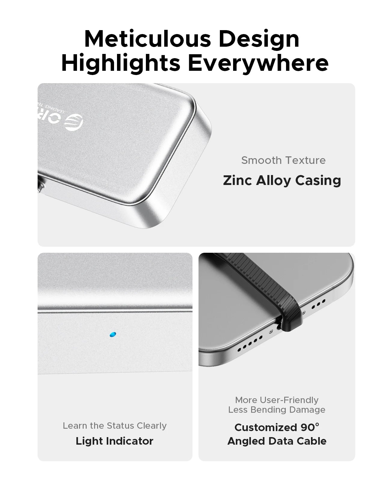 ORICO FlashPod 256GB Mini Portable SSD with Direct Plug, ProRes Recording Support & PD100W Fast Charging