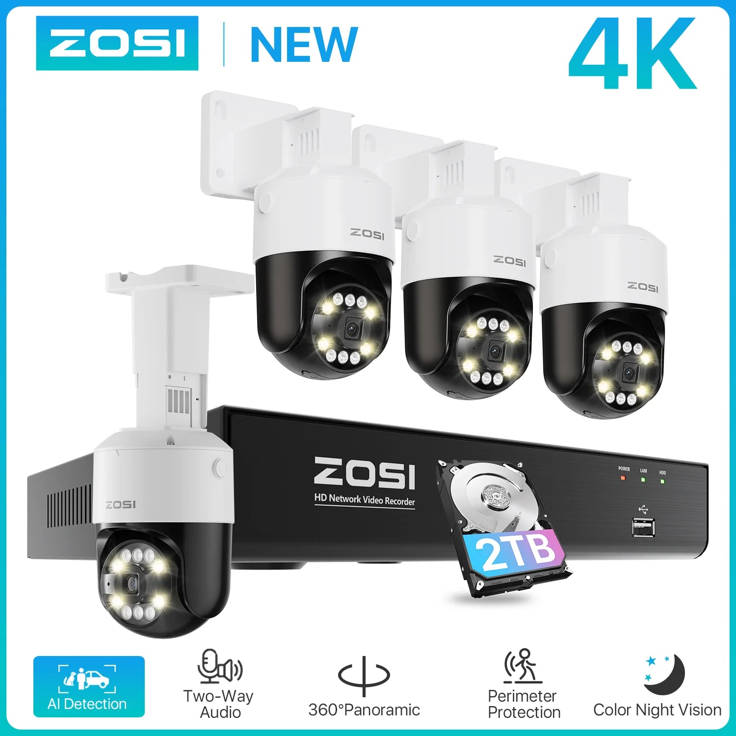 ZOSI 8MP PTZ PoE Security Camera System – 4K AI Face/Person/Vehicle Detection