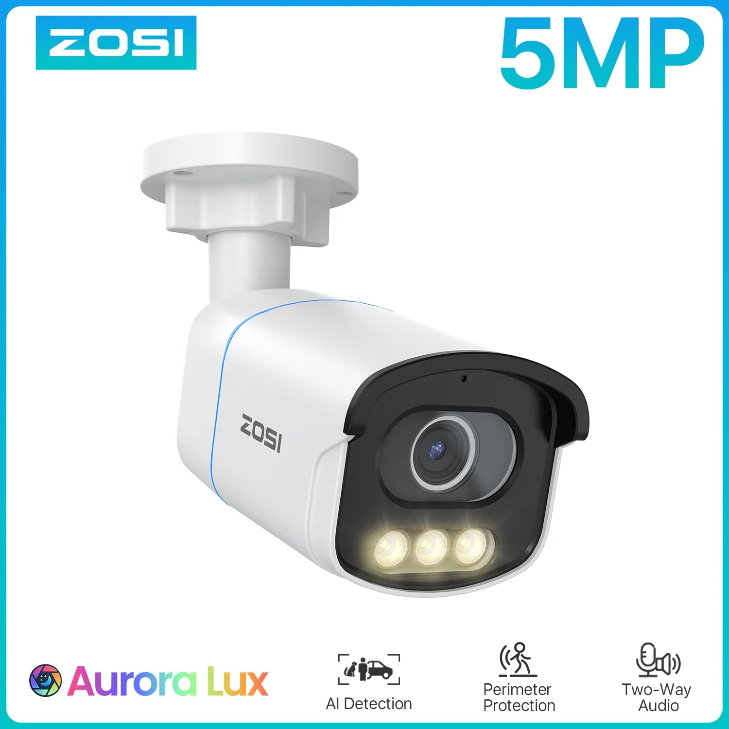 ZOSI C186 Aurora Lux 5MP 3K PoE IP Camera – True Color Night Vision, F1.0 Large Aperture & 1/1.79'' Image Sensor