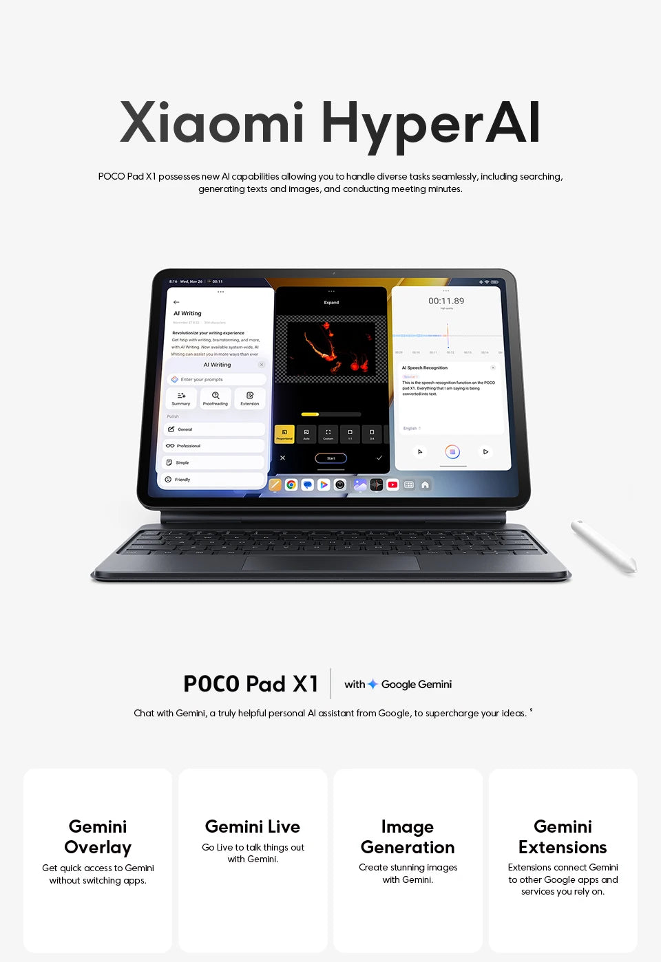 POCO Pad X1 Global Version Tablets Snapdragon 7+ Gen 3 11.2'' 3.2K 144Hz Display 8850mAh 45W Turbo Charging 13MP Main Camera - Limetastore