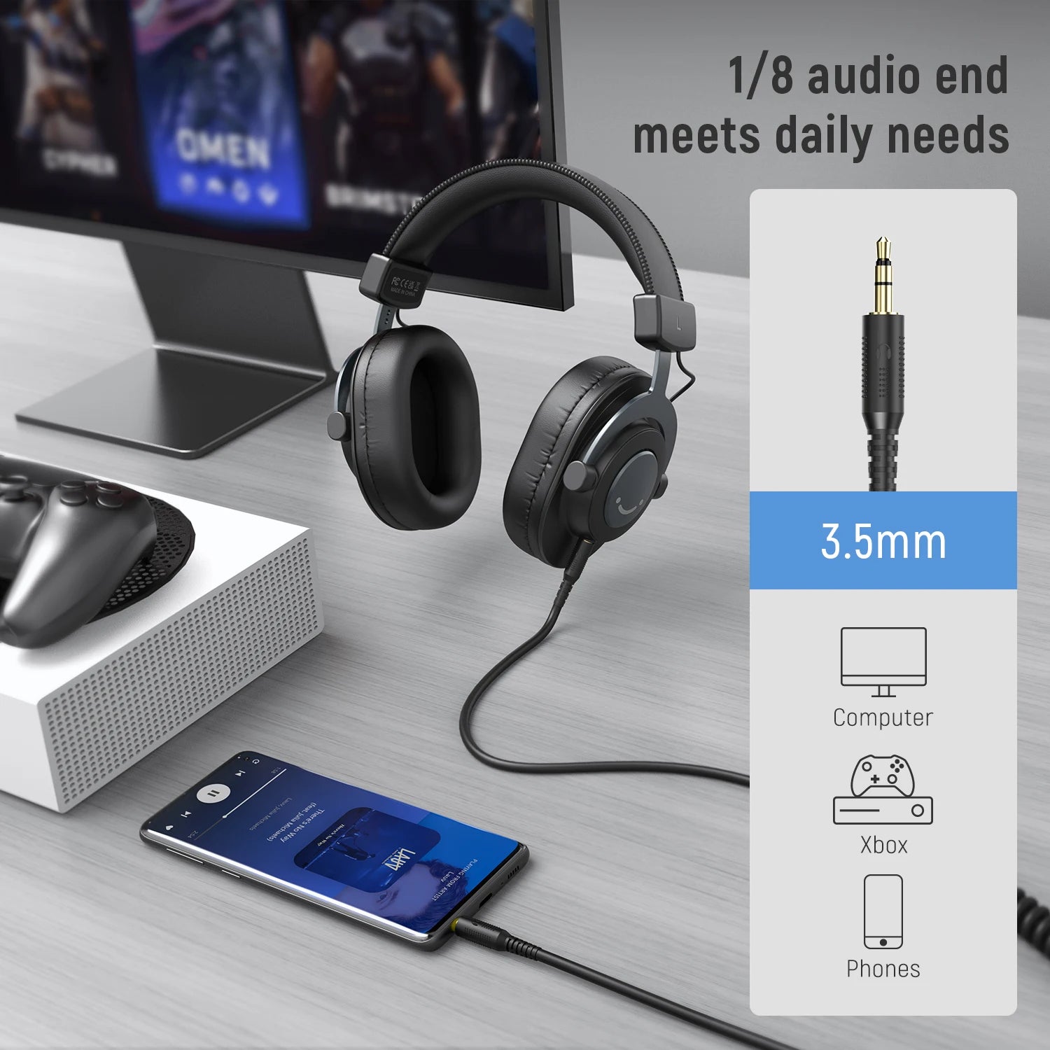 FIFINE H8 Studio Monitor Headphones | Over-Ear Wired Headset for PC & Console