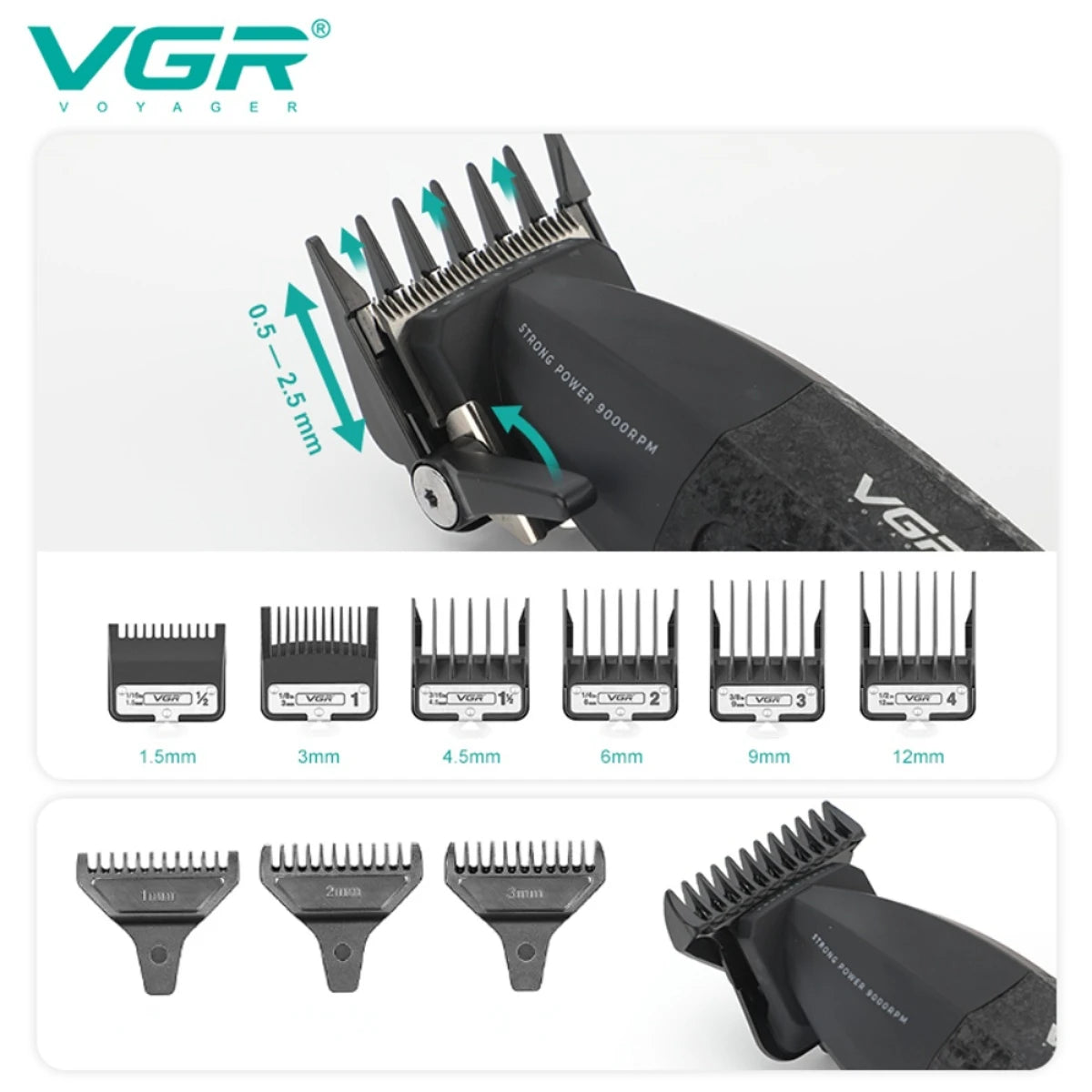 VGR Hair Trimmer Professional Hair Cutting Machine Cordless Beard Trimmer Barber Electric Hair Dryer Trimmer for Men V-640S4